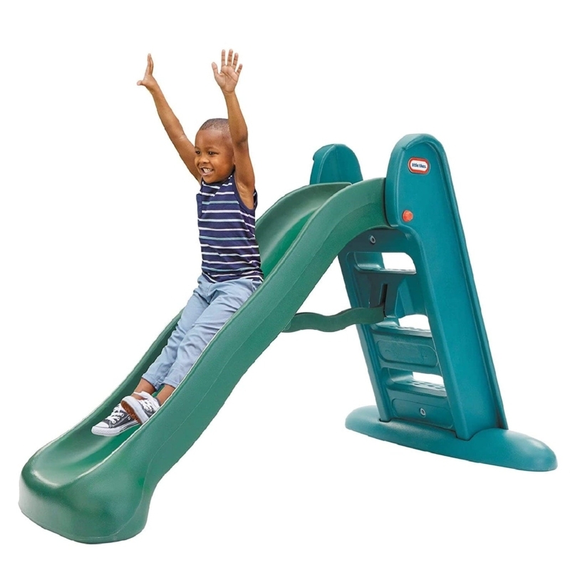 Kids Slide Foldable Design Teal Green Matte Finish Wide Base