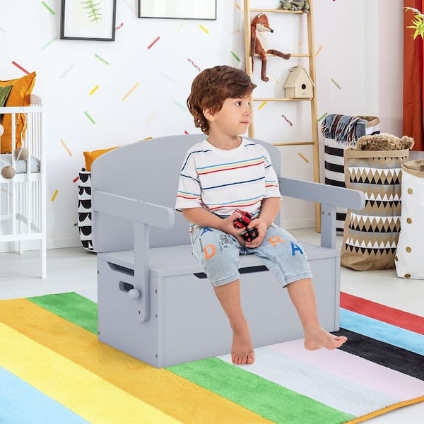 Kids Storage Bench, 3-in-1 Convertible Design, Integrated Toy Chest, Grey