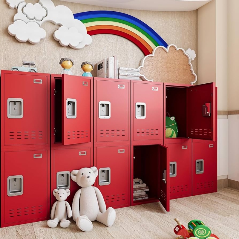 Kids Storage Locker with Nameplate Slots in Primary Red Metal