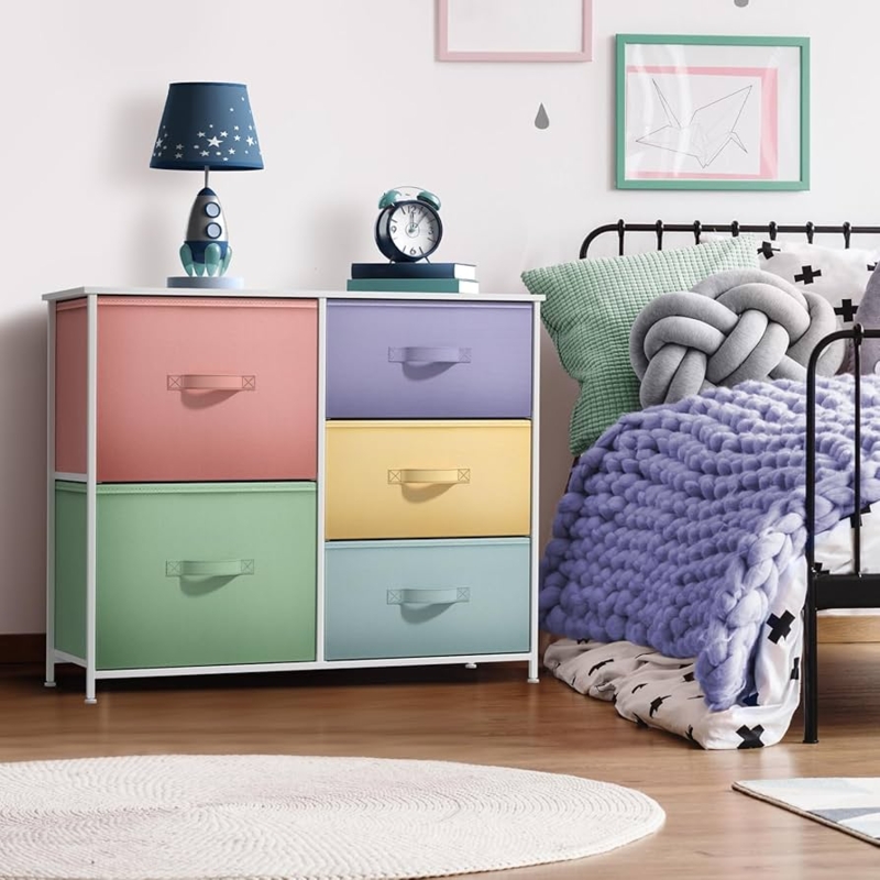 Kids Storage Unit Fabric Bins Metal Frame Asymmetrical Layout