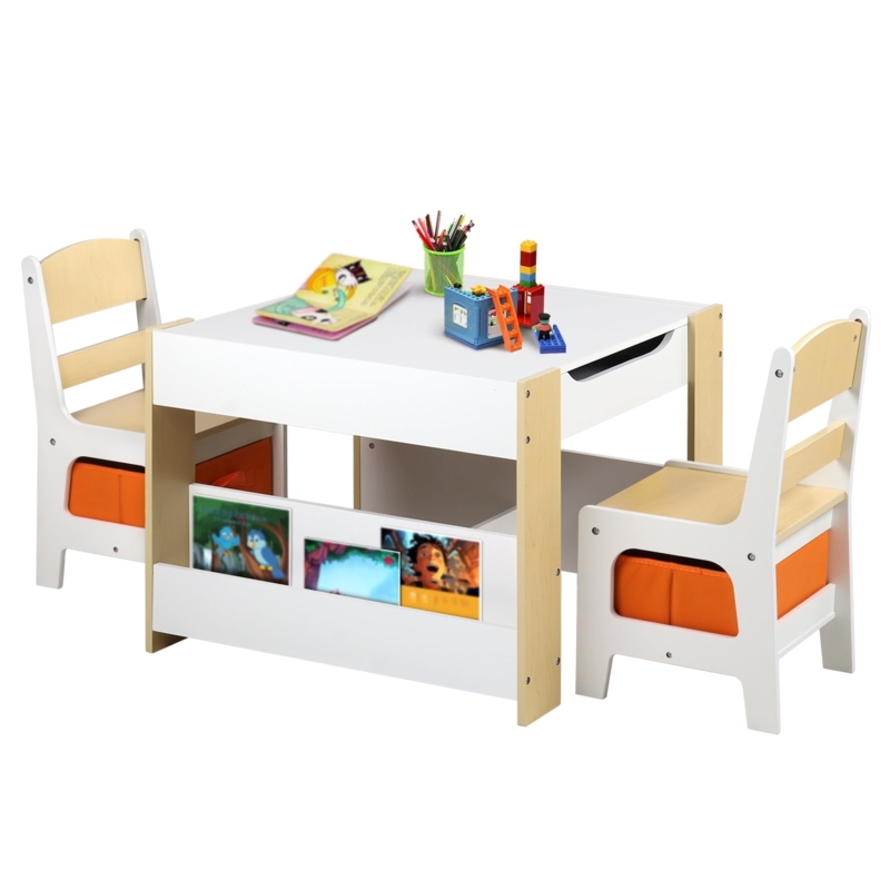 Kids Table Set Dual Tone With Book Display Shelf