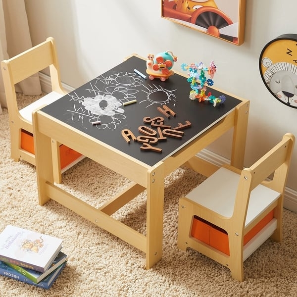 Kids Table Set With Chalkboard Tabletop And Orange Bins