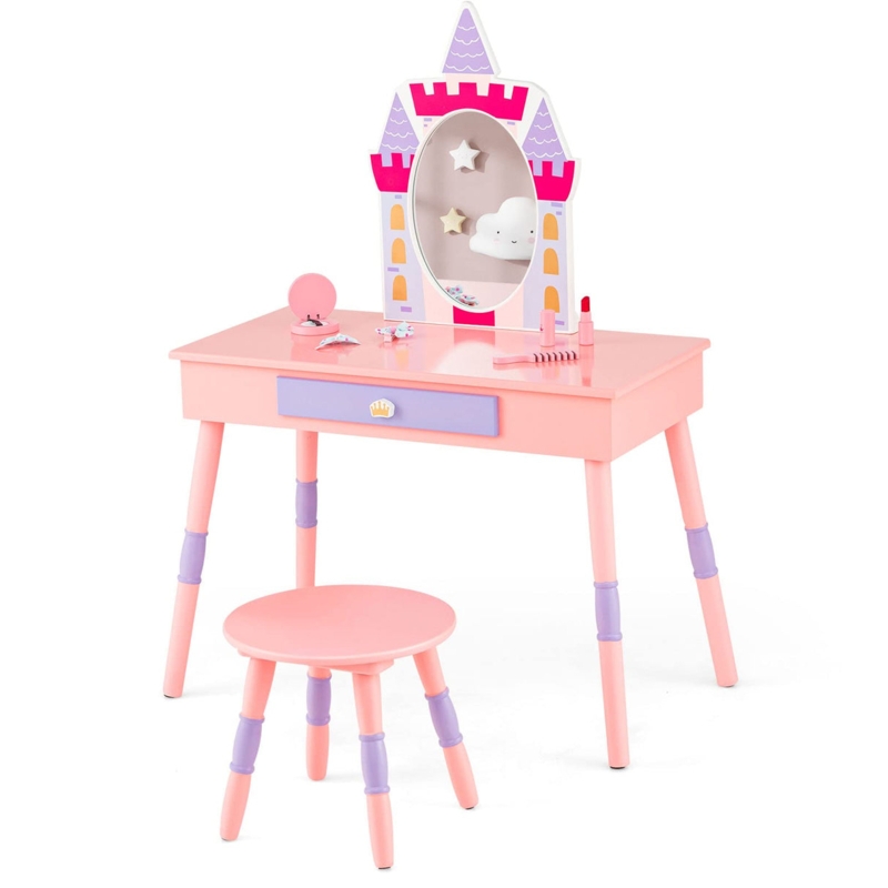 Kids Vanity Set Castle Mirror Frame Lavender Accents Star Decor