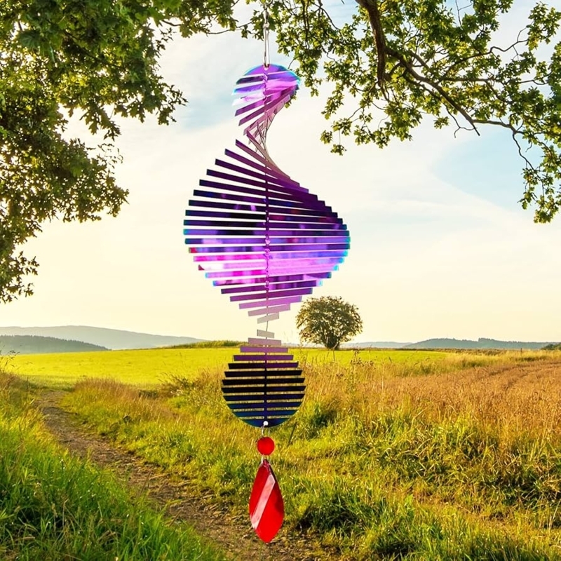 Kinetic Wind Spinner Spiral Iridescent Finish Red Teardrop Accent