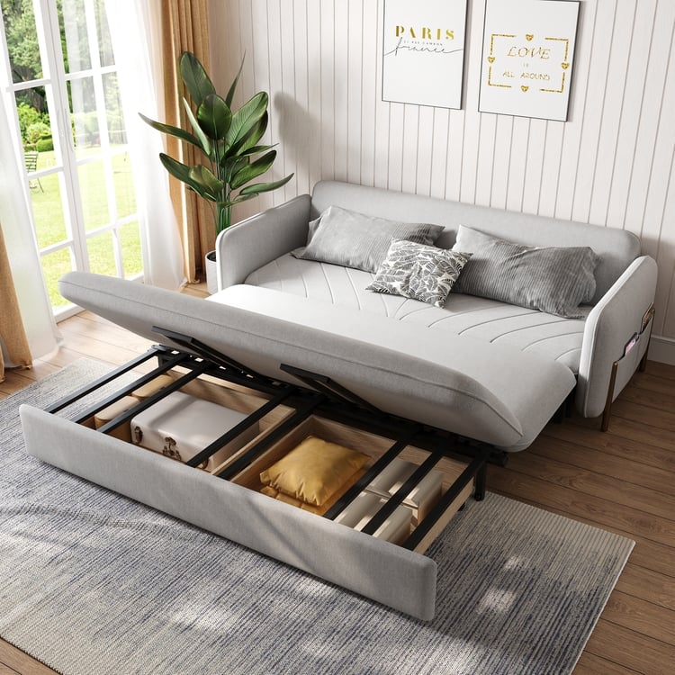 King Sleeper Sofa with Under-Seat Storage Compartments, Quilted Gray
