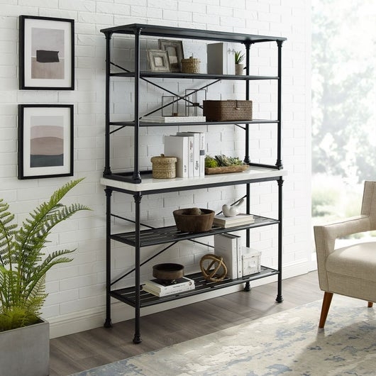Kitchen Bakers Rack with Stone-Like Top & Turned Legs