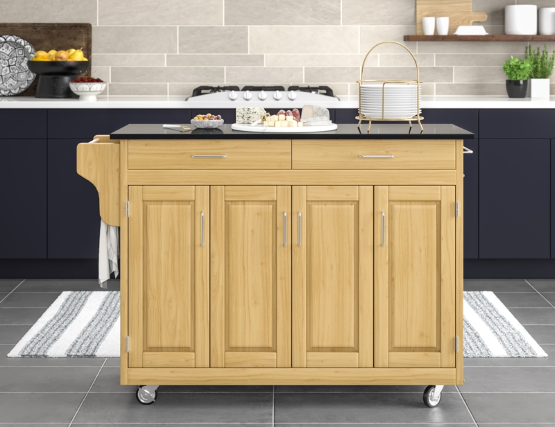 Kitchen Cart featuring Natural Wood Finish and Stone-Like Top