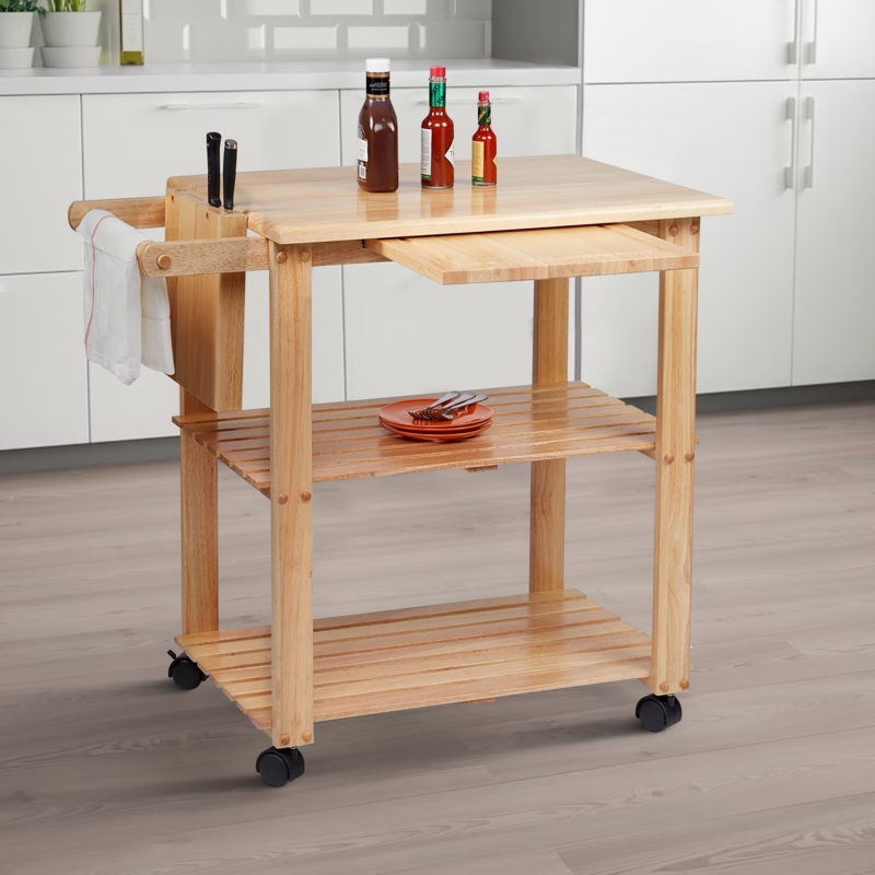 Kitchen Cart Honey Blonde Wood Pull Out Cutting Board Knife Holder
