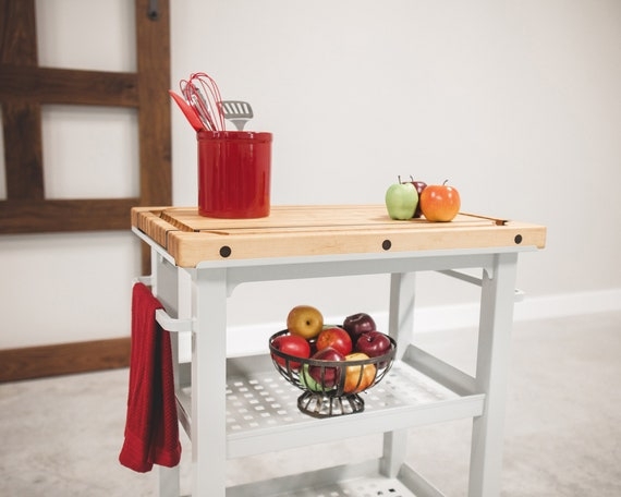 Kitchen Cart Juice Grooves White Frame Perforated Shelves Tiered
