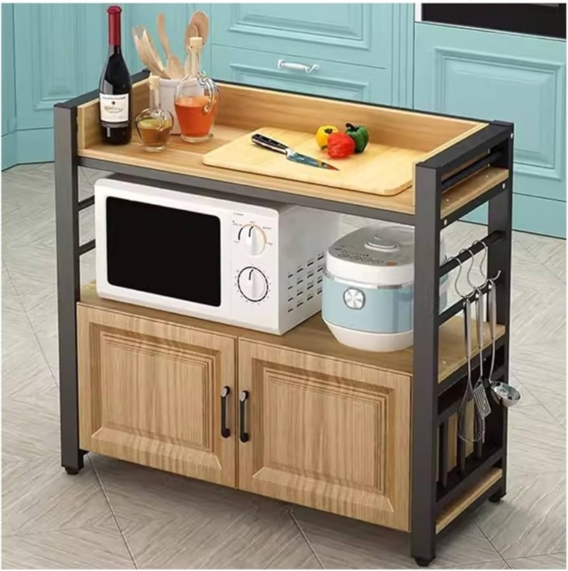 Kitchen Cart Matte Black Metal Side Utility Hooks Microwave Stand