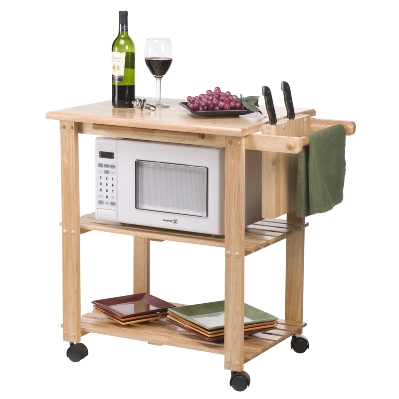 Kitchen Cart Mobile Microwave Shelf Pull Out Board Natural Wood