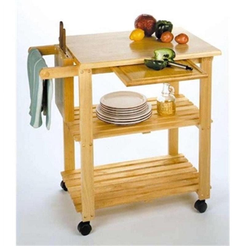 Kitchen Cart Natural Beech Wood Pull Out Cutting Board Knife Block