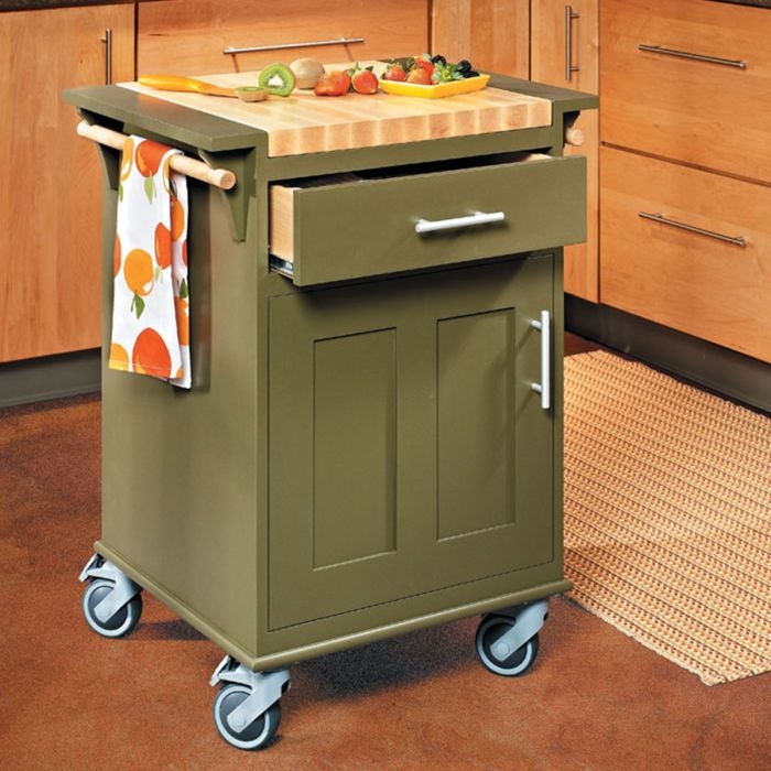 Kitchen Cart Olive Green Finish Heavy Duty Casters Butcher Block
