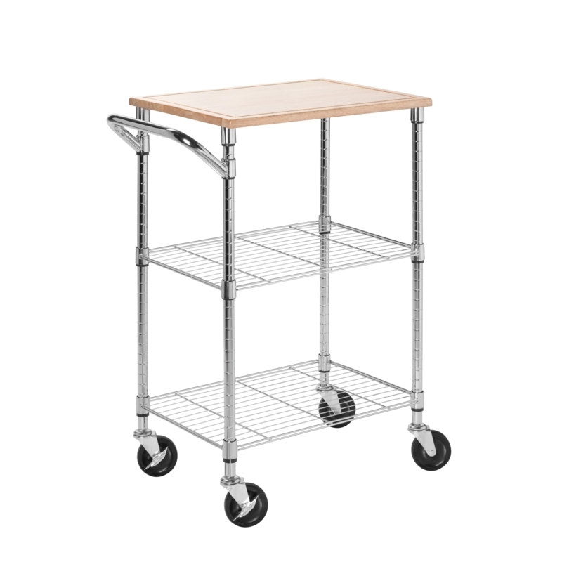 Kitchen Cart Push Handle Wire Shelves Three Tier Storage Chrome