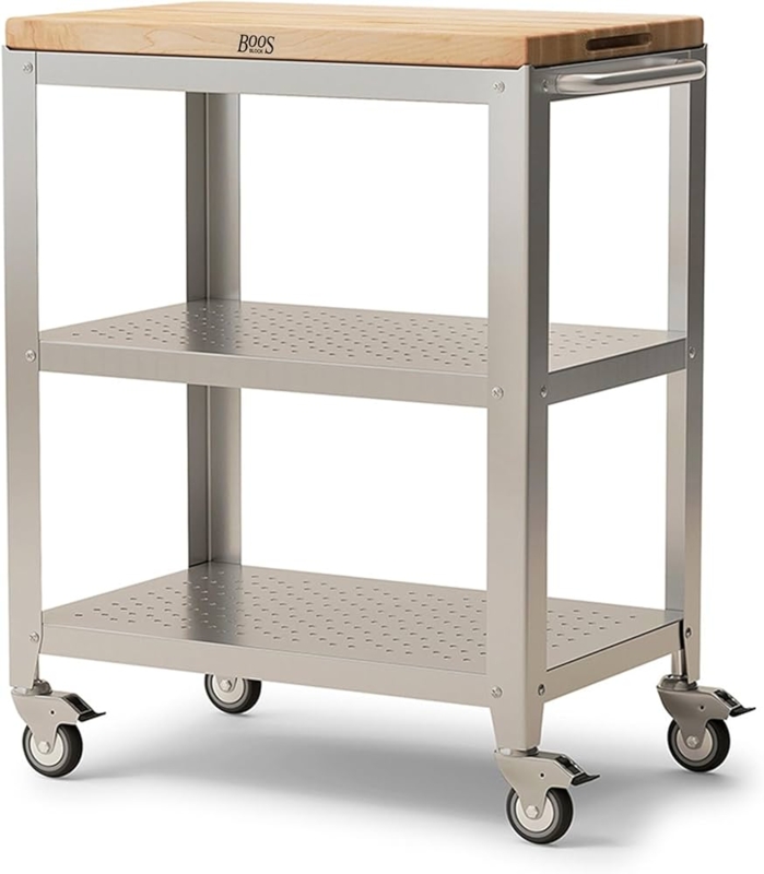 Kitchen Cart Recessed Handles Perforated Shelves Industrial Style