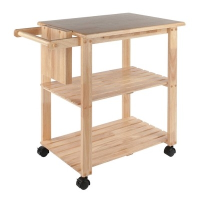Kitchen Cart Rectangular Top Slatted Shelves Natural Wood Utility