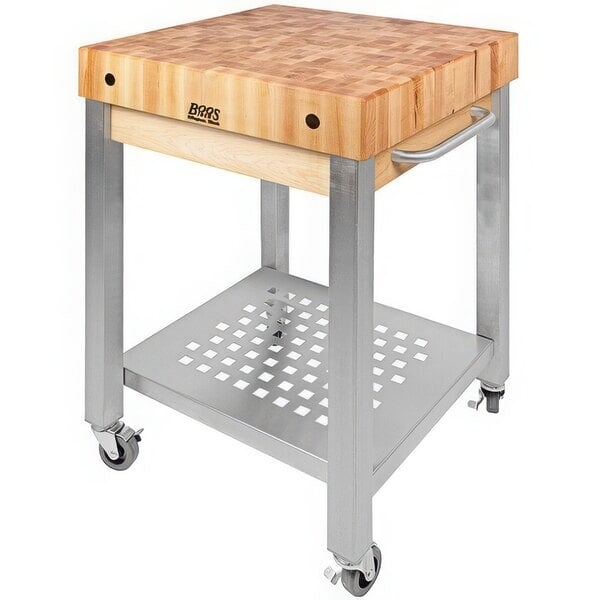 Kitchen Cart Square Legs End Grain Top Towel Bar Professional Style