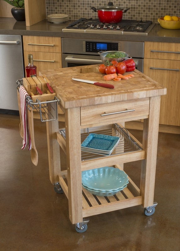 Kitchen Cart Utensil Rack End Grain Top Side Knife Block Farmhouse