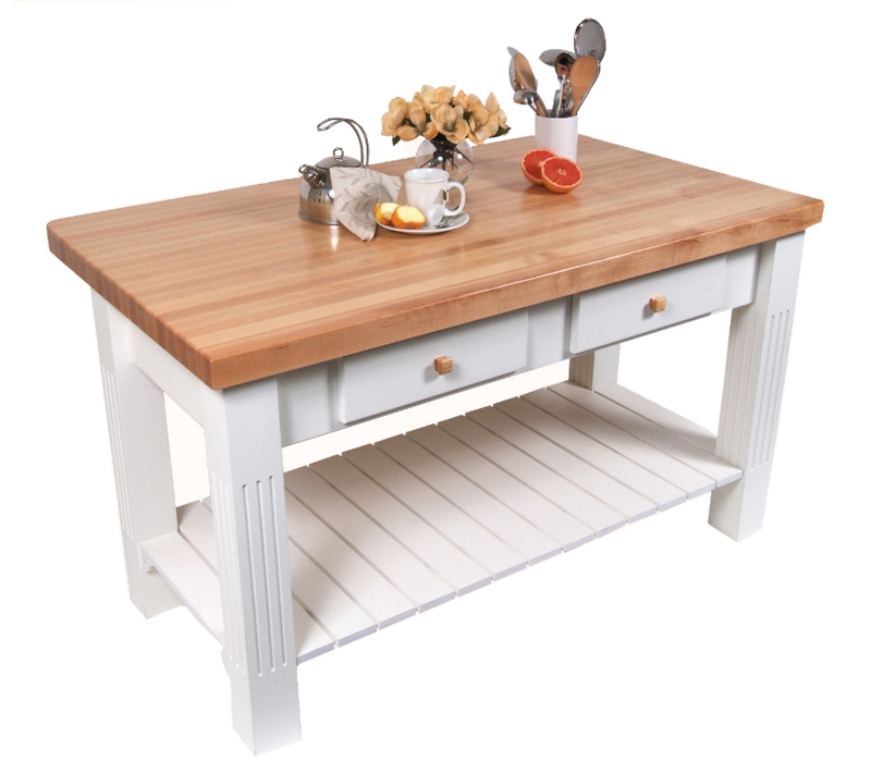 Kitchen Island Alabaster White Butcher Block Top Fluted Legs