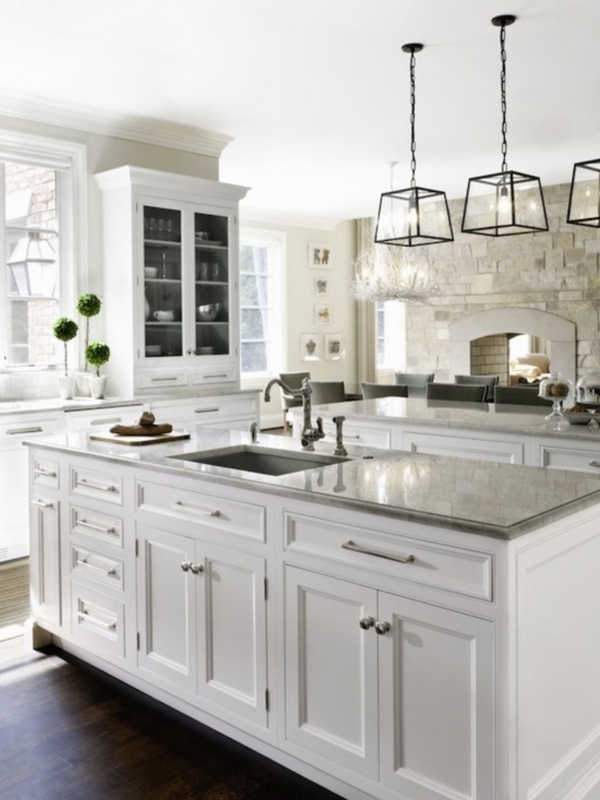 Kitchen Island Antique White Finish Bridge Faucet Granite
