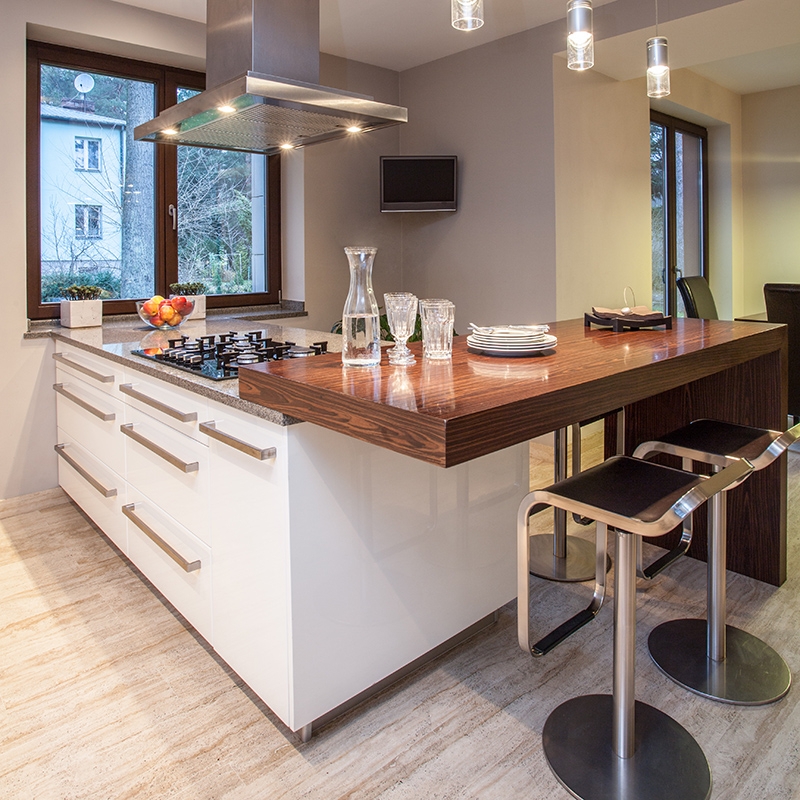 Kitchen Island Cantilevered Seating Wood & Stone Top