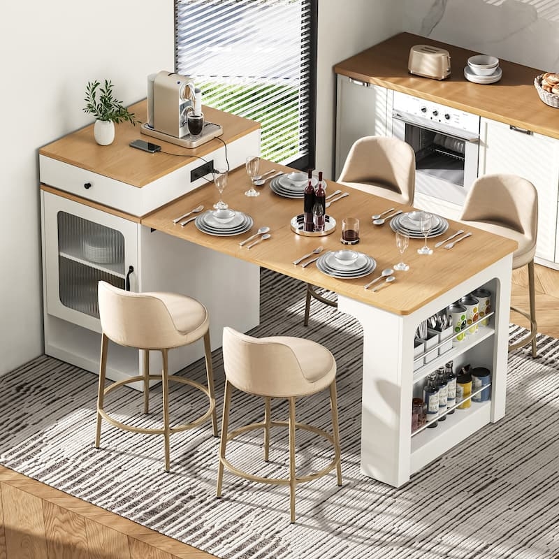 Kitchen Island Contemporary Fluted Glass Door Double Sided Storage