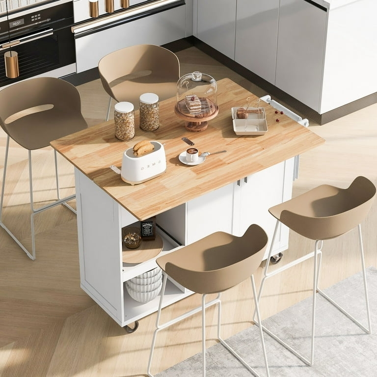 Kitchen Island Crisp White Sled Base Stools Scandinavian Modern Style