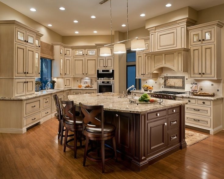 Kitchen Island Curved Base Two Tone Cabinetry Granite