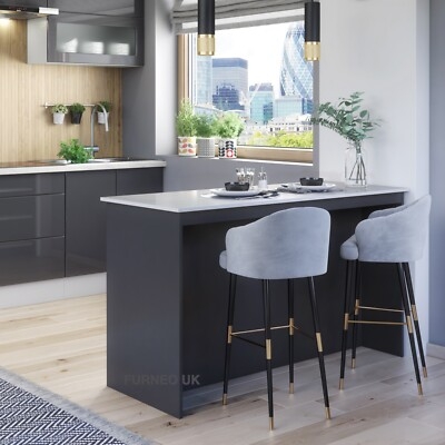 Kitchen Island Graphite Base Marble Effect Top & Gold Accents
