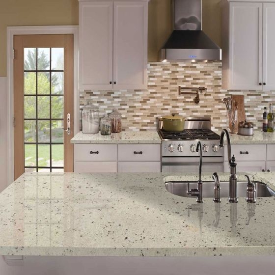 Kitchen Island in Colonial White Granite with Speckled Pattern