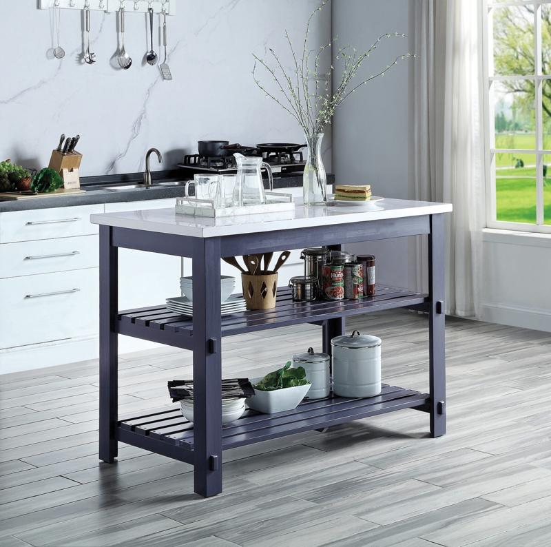 Kitchen Island in Slate Blue Finish with Exposed Joinery