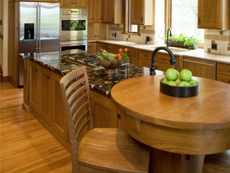 Kitchen Island Integrated Circular Table Wood & Stone