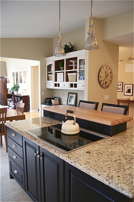 Kitchen Island Integrated Cooktop Charcoal Gray Granite
