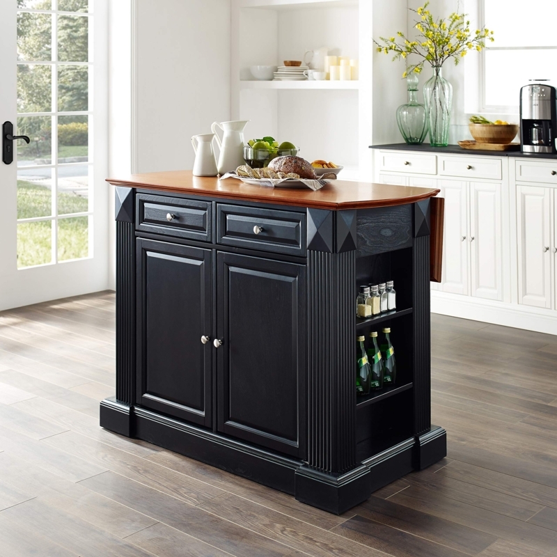 Kitchen Island Matte Black Fluted Columns Silver Toned Hardware