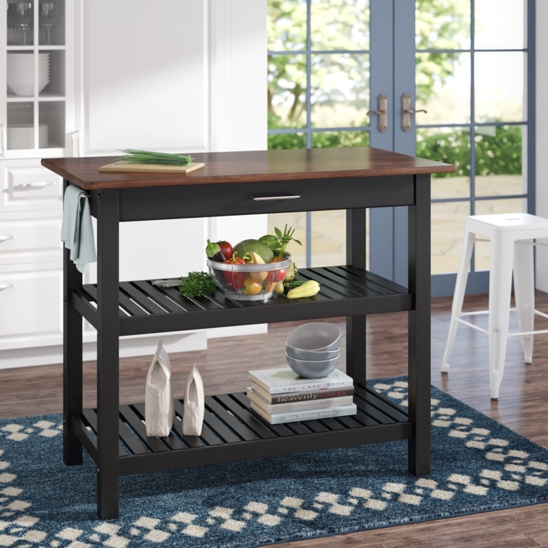 Kitchen Island Matte Black Slatted Shelves Side Towel Rack