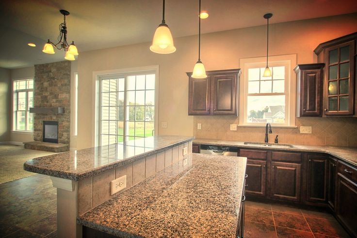Kitchen Island Raised Bar Top Granite & Walnut Brown