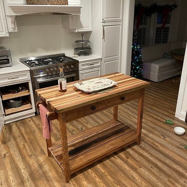 Kitchen Island Rustic Reclaimed Wood Striped Butcher Block Top