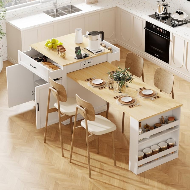 Kitchen Island Scandinavian Sliding Dining Surface Built In Charging
