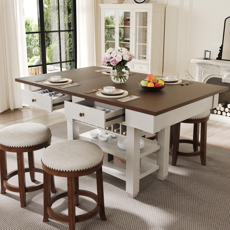 Kitchen Island Set: Two-Tone Breakfast Nook Set with Espresso Brown Top