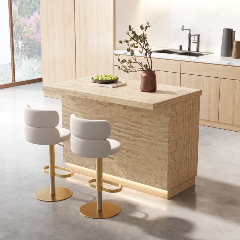 Kitchen Island Set with Waterfall Edge and LED Toe Kick Lighting