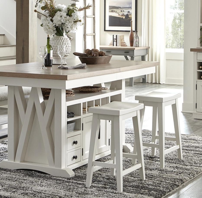 Kitchen Island Table Farmhouse White X-Brace Sides Pull Out Drawers