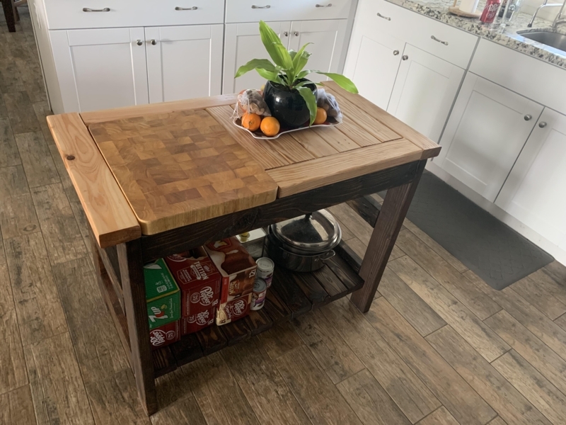 Kitchen Island Two Tone Removable Butcher Block End Grain Board