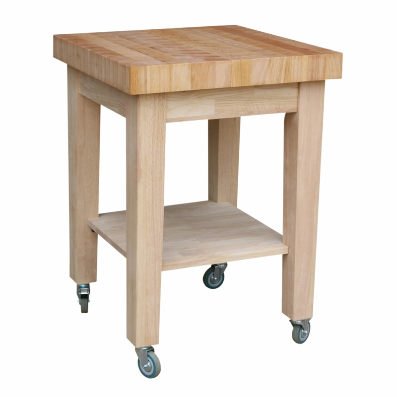 Kitchen Island Unfinished Wood Butcher Block Top Caster Wheels