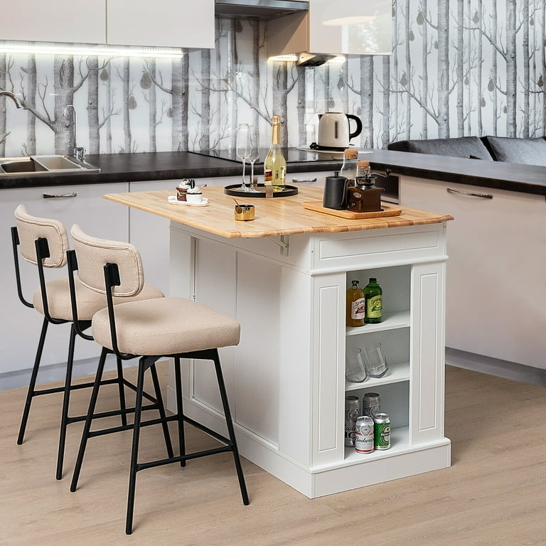 Kitchen Island White Paint Curved Back Upholstered Stools Drop Leaf Bar