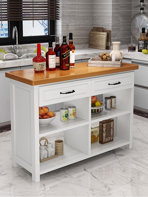 Kitchen Island White Wood Top Recessed Side Panels Modern Farmhouse