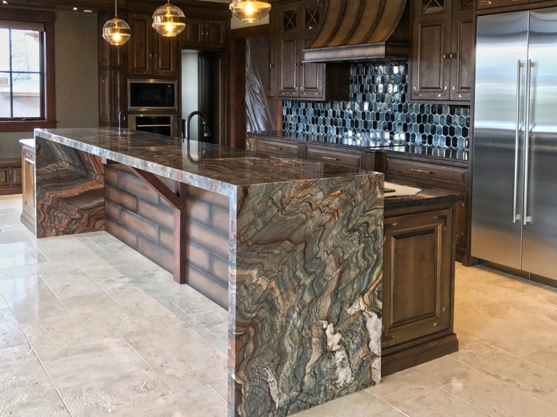 Kitchen Island with 6cm Thick Fusion Granite Waterfall Edge