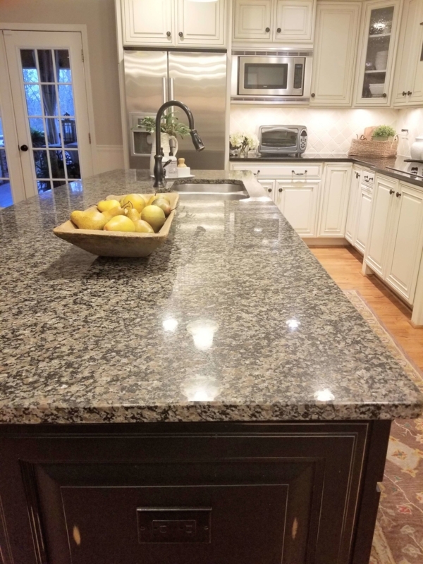 Kitchen Island with Dark Espresso Base and Speckled Granite Top