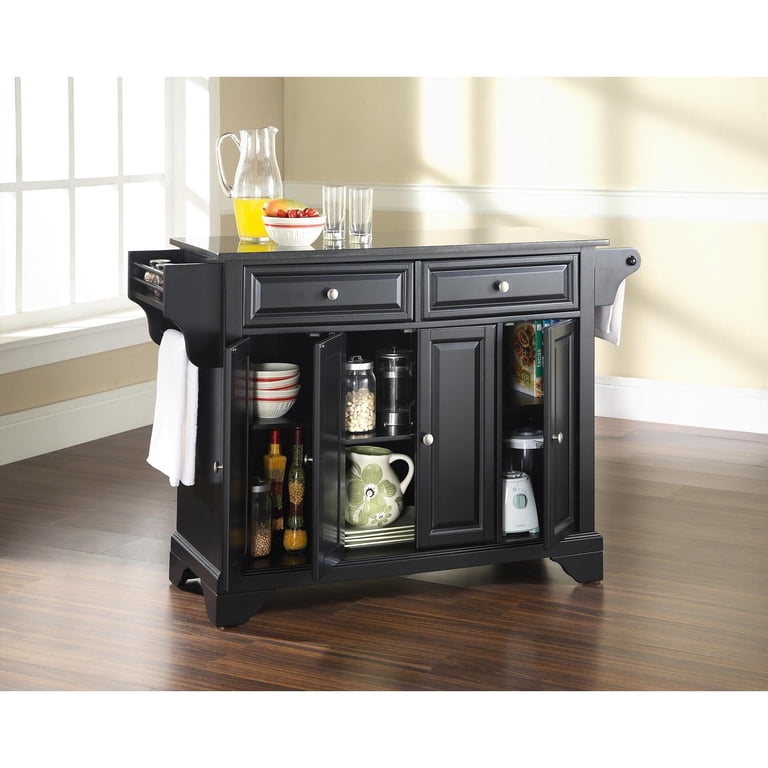 Kitchen Island with Matte Black Cabinetry, Granite Top, and Molded Feet