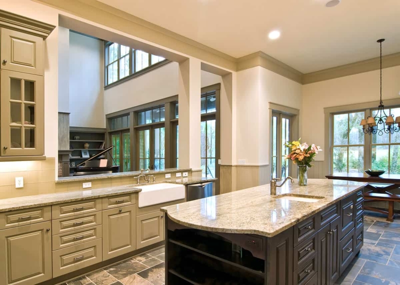 Kitchen Island with Open End Shelving and Dark Charcoal Base