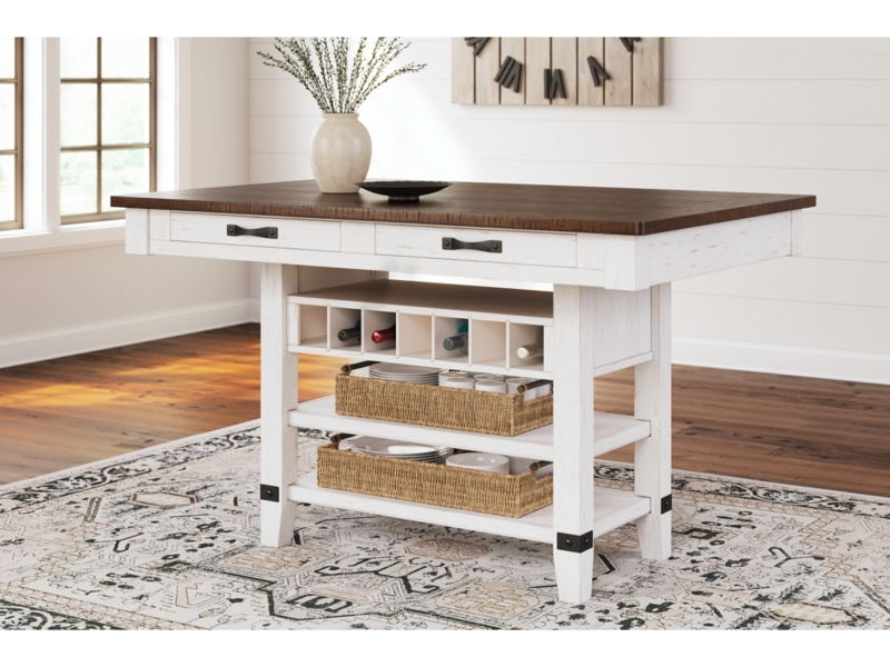 Kitchen Island with Planked Top Storage and Rustic Whitewashed Finish